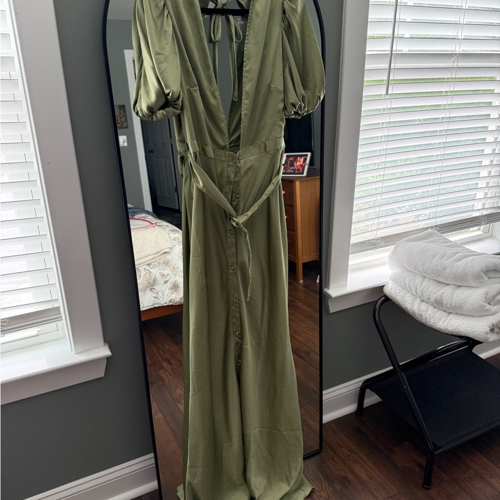 ASOS Sage Green Maxi Dress with Puff Sleeves